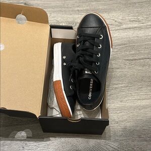 Converse Black Leather Sneakers with White and Brown Accents